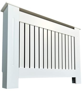 Oypla Medium White Wooden Slatted Grill Radiator Cover MDF Cabinet