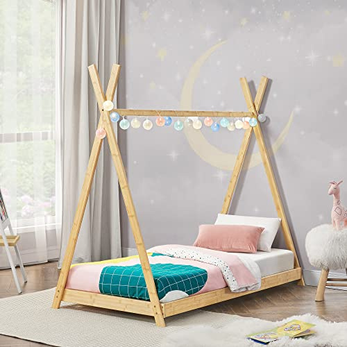 [en.casa] Letto per Cameretta a Forma di Tenda Indiana 90 x 200 cm Letto per Bambino Tipi in Bambù Stile Montessori - color Naturale