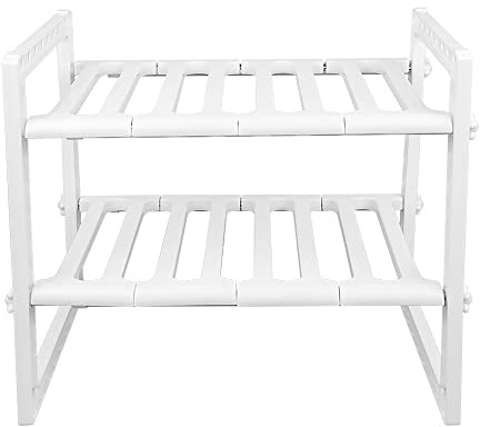 Scaffale sotto il lavandino-Scaffale Sottolavello Stoviglie Ripiano Sotto Lavello Cucina Mobile Scaffale Cucina Salvaspazio Sottolavello Estensibile Ripiano 2 Livelli -38-70 * 26 * 38 cm (bianco)