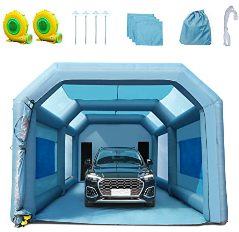 VEVOR Tragbares Aufblasbares Farbzelt für Sprühmalerei 480 + 950 W, 6,8 x 3,5 x 2,8 m Sprühschutz Farbkabine für DIY-Projekte, Hobby-Farbautomaten-Werkzeug, Blau 210D Oxford-Gewebe Auto Lackierkabine