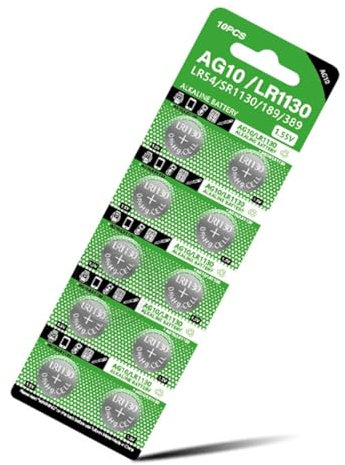 MUNDDY - Pack de 10 Pilas de Boton en Blister alcalinas AG10 LR54 189 389 LR1130 SR1130W 1,5 V