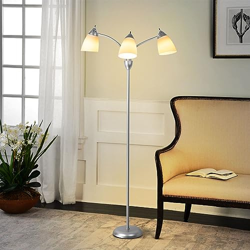 Depuley LED-golvlampa vardagsrum, E27 modern golvlampa med 3 lampor, vintage lä krom med roterande brytare, 360° vridbar lamphållare, retro golvlampa för kontor, sovrum, soffa studio