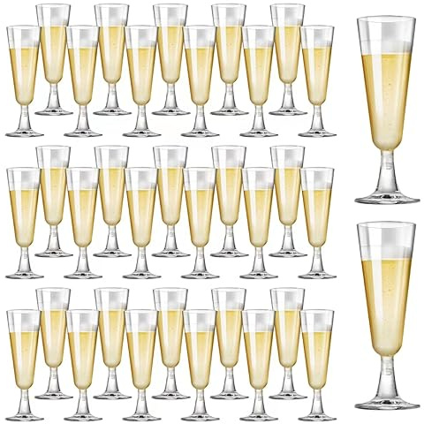 SUREHOME Plastic Champagne Flutes 40 Pack Disposable Champagne Glasses 5oz Clear Plastic Mimosa Glasses Wedding Cocktail Cups Bulk for New Years Eve Party Supplies 2025 Engagement Birthday Decorations