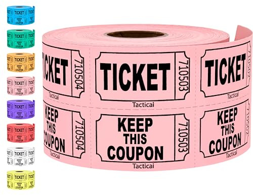 Tacticai 200 rosa lotteribiljetter (8 färger tillgängliga) för evenemang, entré, klassbelöning, karneval eller insamling (dubbelrulle – 5,1 x 5,1 cm) – tillverkad i USA