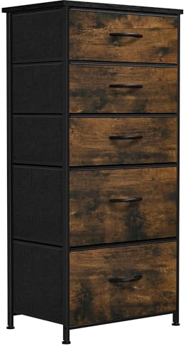 YITAHOME Commode pour Chambre à Coucher, Commode à 5 Tiroirs en Tissu Meuble de Rangement avec Dessus en Bois et Grand Espace de Rangement Chambre à Coucher, Salon, Chambre d'enfant, Rouille Brun
