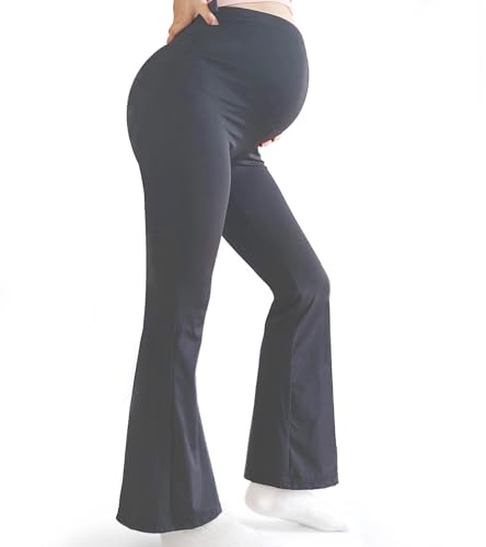Bestele Premamá Pantalones, Leggings de Maternidad sobre el Vientre Mujer,Cintura Alta Acampanados Pantalones de Yoga para Embarazo, Negocios Casuales