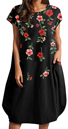 LOSVIP Vestido Estampado con Bolsillo Suelto Irregular de Talla Grande para Mujer con Cuello Redondo Vestido De Lana Mujer Invierno (Red, XXXL)