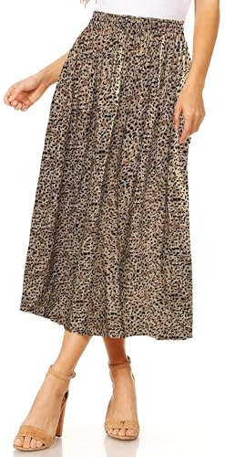 L S U Women Floral Print Skirt Soft Lightweight Elasticated Waist (UK, Alpha, M, L, Regular, Regular, Leopard)
