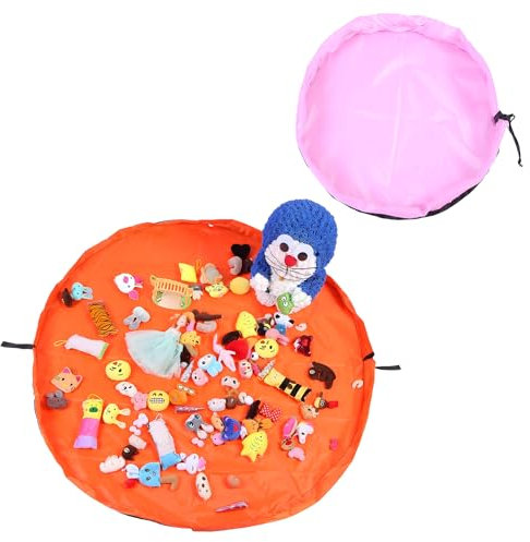 Guador 2 Pièces Organisateur De Jouets Couverture Sac Jouet Tapis De Rangement Sac Tapis De Jeu Sac À Cordon Avec Capuche Comme De Voyage Pour Enfants Rangement (Orange et rose)