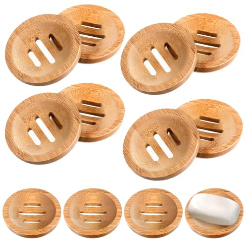 12 Pcs Bamboo Soap Dishes Wooden Soap Tray Soap Holder, Round Soap Dish for Bathroom, Shampoo Bar Holder for Shower Wood Soap Tray for Home Bathroom