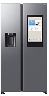 Samsung Réfrigérateur côte à côte Family Hub RS90F67BET/EF avec distributeur d'eau/glaçons, Wifi avec mode AI Energy, Smart Cooling, SpaceMax, 614 L, LxHxP: 91,2 x 178,4 x 72,6 cm, Inox métallisé