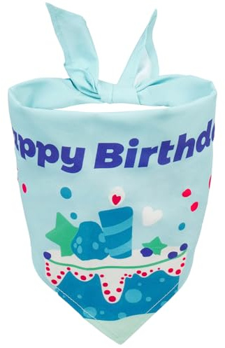 Kuoser Dog Birthday Bandana, Adjustable Triangle Scarf for Small Medium Large Dogs Presents with “Happy Birthday” Print, Boy Pets Bandana for Birthday Party Decorations & Photo Props, Blue