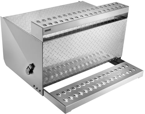 VEVOR Cassetta Portautensili per Semirimorchi, 790 x 770 x 485 mm, Scatola Impermeabile per Attrezzi a Gradino in Alluminio con Piastra Diamantata, con Ingresso Cabina e Chiusura Ammortizzata