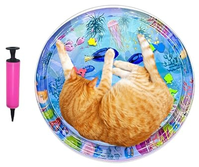 fayarrd Tapis d'eau de Jeu pour Chat - Coussin Sensoriel à Eau avec Pompe Gonflable | Tapis de Marche Épais Anti Chaleur pour Animaux Intérieur Extérieur Voyage Temps Chaud