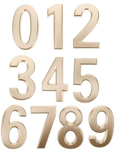 GLEAVI Lot de 10 Numéros de Porte 3D Dorés 70 MM en ABS Résistant Chiffres Adhésifs pour Adresse Extérieure Panneau de Numéro de Maison Usage Hôtel Bureau Boîte aux Lettres