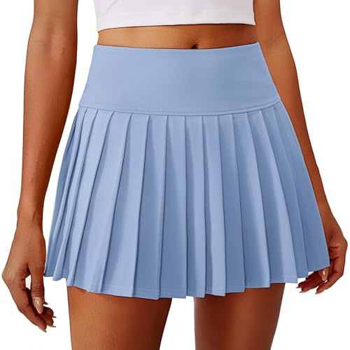 PINSPARK Plisserad Tenniskjol Kvinnor Hög Midja Sport V Minikjol Kjolar UV-skydd Culotte Golf Träning Löpning Utomhus, Blå, S