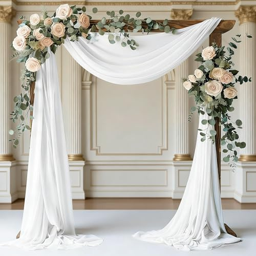 Vorhang Stoff für Hochzeitsbogen,75x600cm Große Chiffon Stoff Tüll Drapierung Hochzeitsbogen Gardinen Garten Hochzeit Party Dekoration Faltenwurf Stoff Hochzeitstüll – Weiß (einteilig) 0,75 x 6 m