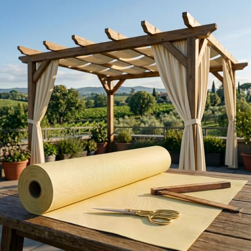 Byour3 - Telo Fascia Onda Ombreggiante Per Gazebo -stoffe al metro Frangisole Frangivento Anti Uv Tessuti Per Tende Da Sole Pergole Per Copertura Solare Traspirante Impermeabile No Pvc (Avorio, 170cm)