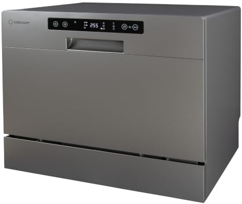 Lavavajillas compacto Turbionaire AVA 6 TPDSAVA6CTG, 6 servicios, 6 programas, modo Eco, descalcificador de agua, lavado 360°, función Restart, 55 cm, Gris