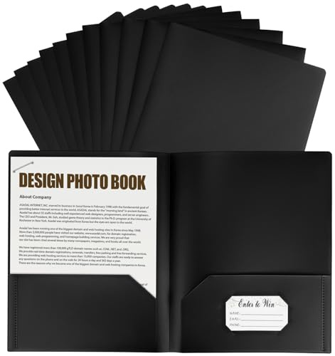 Artibetter 12 Pièces Dossier de Documents Noir en Plastique avec Double Poche et Emplacement pour Cartes, Organisateur de Fichiers Pratique pour Bureau et Rangement