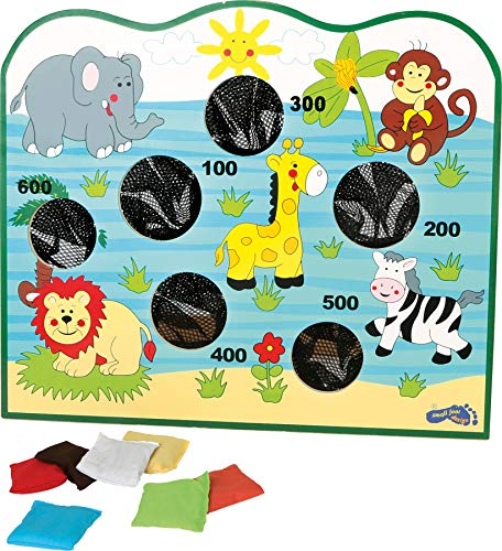 small foot Wurfstand Afrika aus Holz, mit bunten Farbsäckchen, 6 Wurflöchern und Tiermotiven, ab 3 Jahren, 7730