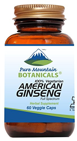 Pure Mountain Botanicals American Ginseng Capsules – Kosher Vegan Caps Now with 400mg Panax Quinquefolia Ginseng Root