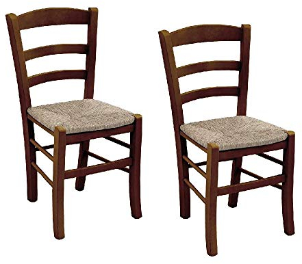 ok affarefatto di zimbardi costanza Sedia X 2 in Legno massello Colore Noce Scuro con Seduta in Paglia per Ristorante,Casa, MOD. PAESANA Robusto con Spessore Gambe da mm 36 x mm 40 Nuova già montata