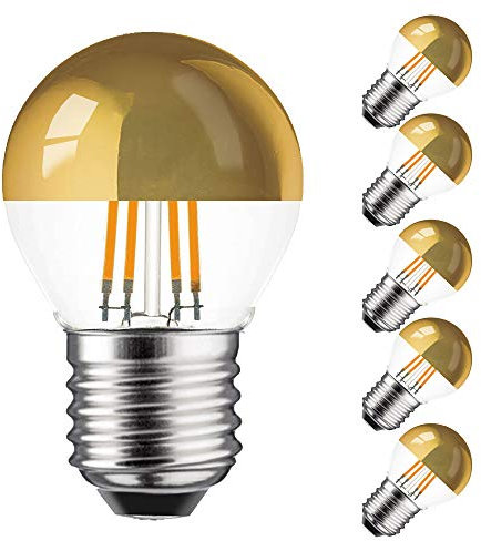 NCC-Licht 5 x LED Filament Leuchtmittel Tropfen 4W fast 40W E27 Kopfspiegel Gold warmweiß 2700K retrofit Nostalgie