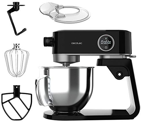 Cecotec Batidora Amasadora Twist&Fusion 4000 Luxury Black. 800 W, Cuerpo de Aluminio fundido, Motor DC, 8 velocidades, Luz LED, Bol de Acero Inoxidable de 5,2 L