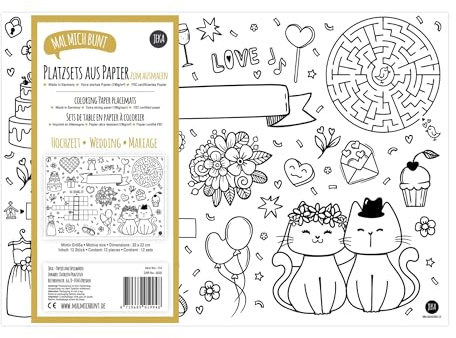 Jeka Lot de 12 Sets de Table à colorier, Motif : Activités pour Enfants, Décoration pour Table de Mariage, Idée Cadeau de Mariage