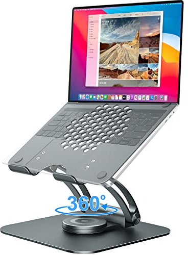 tounee Laptop Ständer mit 360° Drehbarer Basis, Ergonomisch Laptopständer Höhenverstellbar, Laptop Erhoehung Fuer Schreibtisch, Standing Laptop Stand Computer Ständer mit Laptops 10–17 Grau