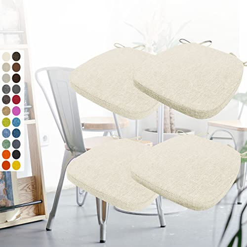 4er Set Stuhlkissen 40x38x3cm mit Bändern,Waschbare Sitzkissen Rutschfest,Stuhlauflage Stuhlpolster Sitzkissen,Abnembar Bezug Mit Reißverschluss,Ideal für Zuhause Büro Küche Esszimmer,Cremeweiß