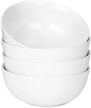 WishDeco Cereal Bowls Set of 4, White Soup Bowls 20 oz, Ceramic Breakfast Bowl 6 Inch, Kitchen Bowl for Salad, Pasta, Ramen, Oatmeal, Noodle, Rice, Microwave and Dishwasher Safe