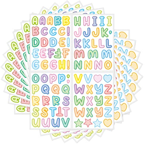 DIYBravo 10 ark 1 000 stycken färgglada bokstäver Kawaii klistermärken alfabet vinyl självhäftande husnummerklistermärken för klassrum adressnummer brevlåda tecken scrapbooking
