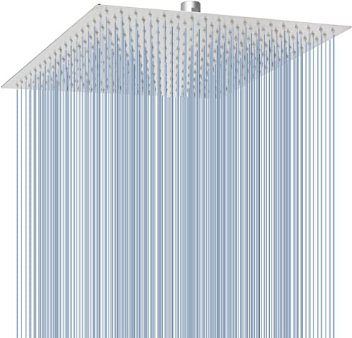 Regnduschhuvud helt i metall – Voolan med högt flöde fyrkantigt regn – helkroppsskydd – universell tak- eller väggmontering (40,5 cm, borstad nickel)