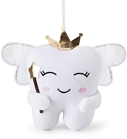 free-space Fatina dei Denti Bambola Ali Lucide Cuscino Fata dei Denti Ricamato con Tasca Fata dei Denti Souvenir Regalo per Ragazzi Ragazze (Bianco)