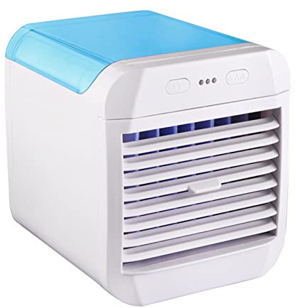 Ventilateur de Climatiseur Portable, Mini Climatiseur 3 Vitesses, Refroidisseur D'air Personnel avec Humidificateur pour Chambre, Bureau, Bureau, Camping (Bleu)