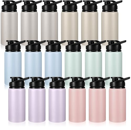 Domensi Aluminum Water Bottle Bulk Reusable Water Bottle, Lightweight Easy Carry Leakproof with Snap Lid Travel Bottles, for Gym Outdoor Sports Cycling Camping Fishing(17oz, 18 Pack)