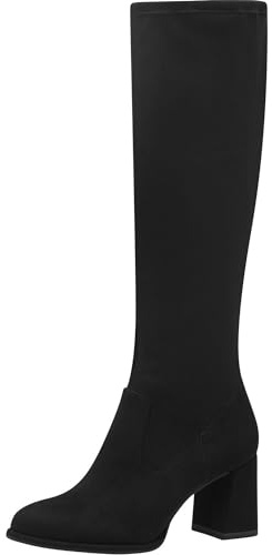Tamaris Botas de Caña Larga para Mujer, Textiles, Tacón Cuadrado, Veganas, Negro, 36 EU