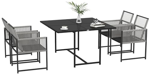 Outsunny Sitzgruppe 5 TLG. Essgruppe für 4 Personen Esstisch mit 4 Stühlen Esszimmergruppe mit Klappstühle Küchentisch-Set mit Stahlgestell Balkonmöbel Gartenmöbel für Terrasse, Balkon Schwarz