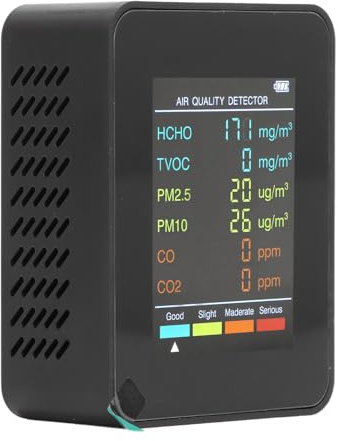 Monitor CO2, Misuratori della qualità Dell'aria Interna Rilevatore Portatile di Anidride Carbonica, Schermo LCD Retroilluminato Tester CO2 TVOC HCHO PM2.5 PM10 con Sveglia, per