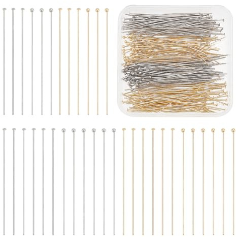 PH PandaHall 240 pines de cabeza de acero inoxidable 304 de 2 estilos de 50 mm/2 pulgadas, pines de cabeza plana y esférica calibre 21/22 para pendientes, colgantes, joyas