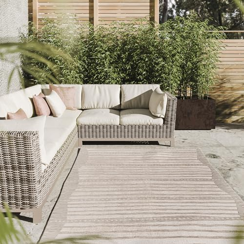 Interiyou Outdoor Teppich Wetterfest Florenz - 240x350 cm Beige - Wasserfest für Balkon, Terrasse, Garten - Outdoorteppich passend auch für Wohnzimmer, Schlafzimmer und Küche - Aussenteppich