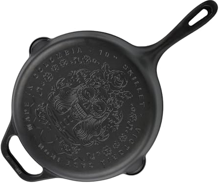 Victoria 10-Inch Day of the Dead La Catrina Cast Iron Skillet, Dia de los Muertos Seasoned Cast Iron Frying Pan with Long Handle, Made in Colombia