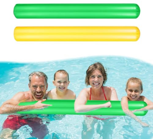 MUYAPAY 2 Pezzi Tubo Galleggiante per Piscina Gonfiabile, 105 cm Tagliatelle da Piscina, Noodle per Piscina, Tubo Galleggiante Piscina per Adulti Bambini Nuoto Acquagym Mare Piscina, Giallo Verde