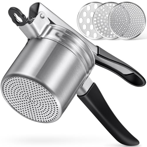 Potato Ricer, Sopito Upgraded Stainless Steel Potato Masher with 3 Interchangeable Discs, Heavy Duty Kitchen Tool Gadget