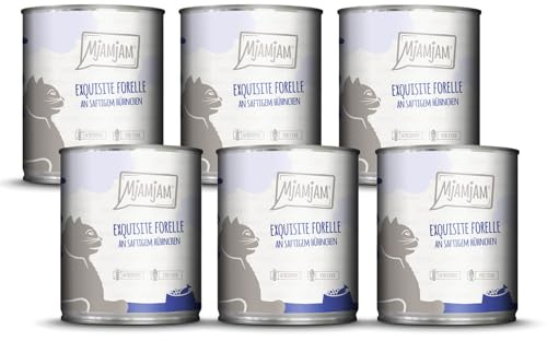 MjAMjAM - Premium Nassfutter für Katzen - exquisite Forelle an saftigem Hühnchen, 6er Pack (6x800g), getreidefrei