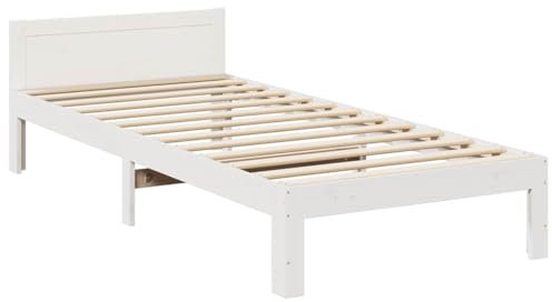 vidaXL Massivholzbett ohne Matratze Weiß 80x200 cm Kiefernholz, Bettrahmen, Schlafzimmerbett, Doppelbett, Schlafzimmermöbel, Bett, Holzbett