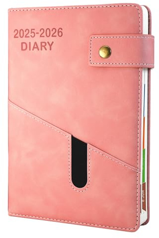 Academic Diary 2025-2026 A5 Page A Day,Productivity Daily Planner from Jul 2025 to Jun 2026 With Monthly Tabs, and Colorful Side Panels (8.5x5.9 inch)-Pink