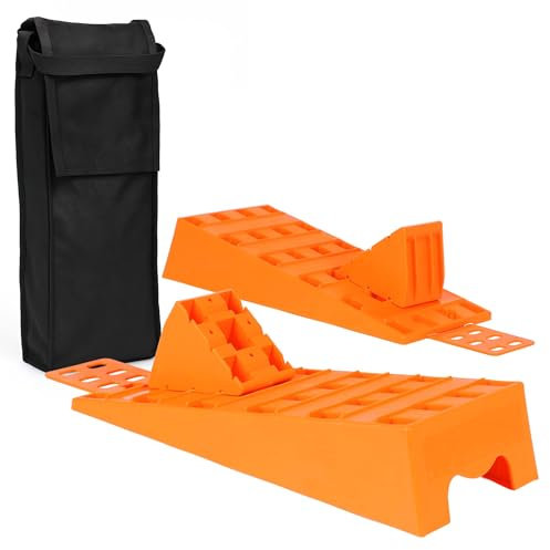 WilTec Caravan Levelling Ramps Set of 2 Levellers with 2 Wheel Chocks, Max. Capacity 3.5t Ideal for Vehicles like Trailers, Caravans and Motorhomes, Practical Carrying Bag Included